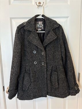 Billabong Women's Charcoal Herringbone Peacoat, Size L